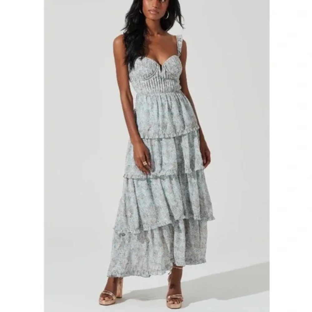 ASTR the Label Ruffle Maxi Dress in Light Blue Floral Size XS